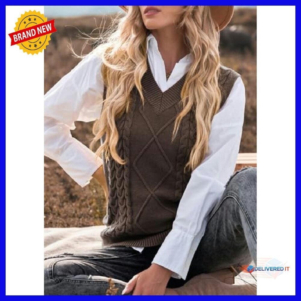 Oversized V-Neck Sweater Vest Sleeveless Pullover Loose Fit Knit Top - Picture 4 of 8